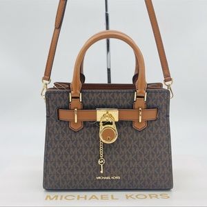 Michael Kors Hamilton Small Satchel Crossbody Nag Rich Brown Leather